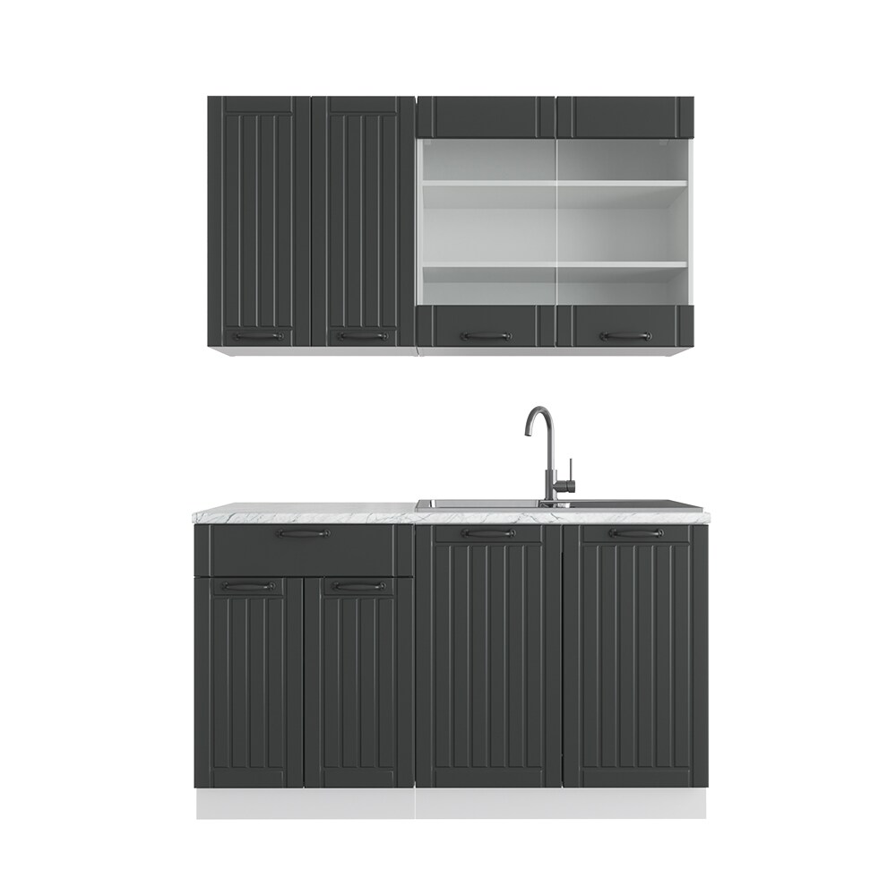 Vicco Küchenzeile Single Einbauküche Landhaus 140 cm Küchen Fame-Line Anthrazit