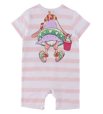 Stella McCartney Kids Sommerstrampler - Weiß/Rose Gestreift m. F