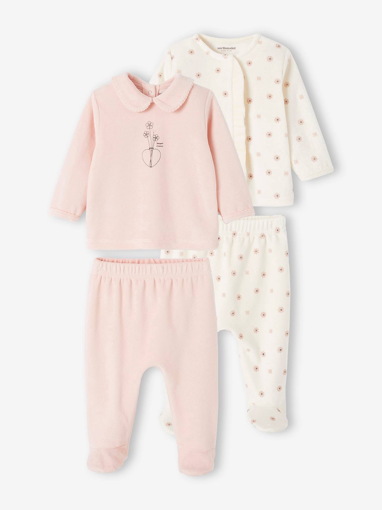 Conjunto de 2 pijamas de veludo rosa para bebê