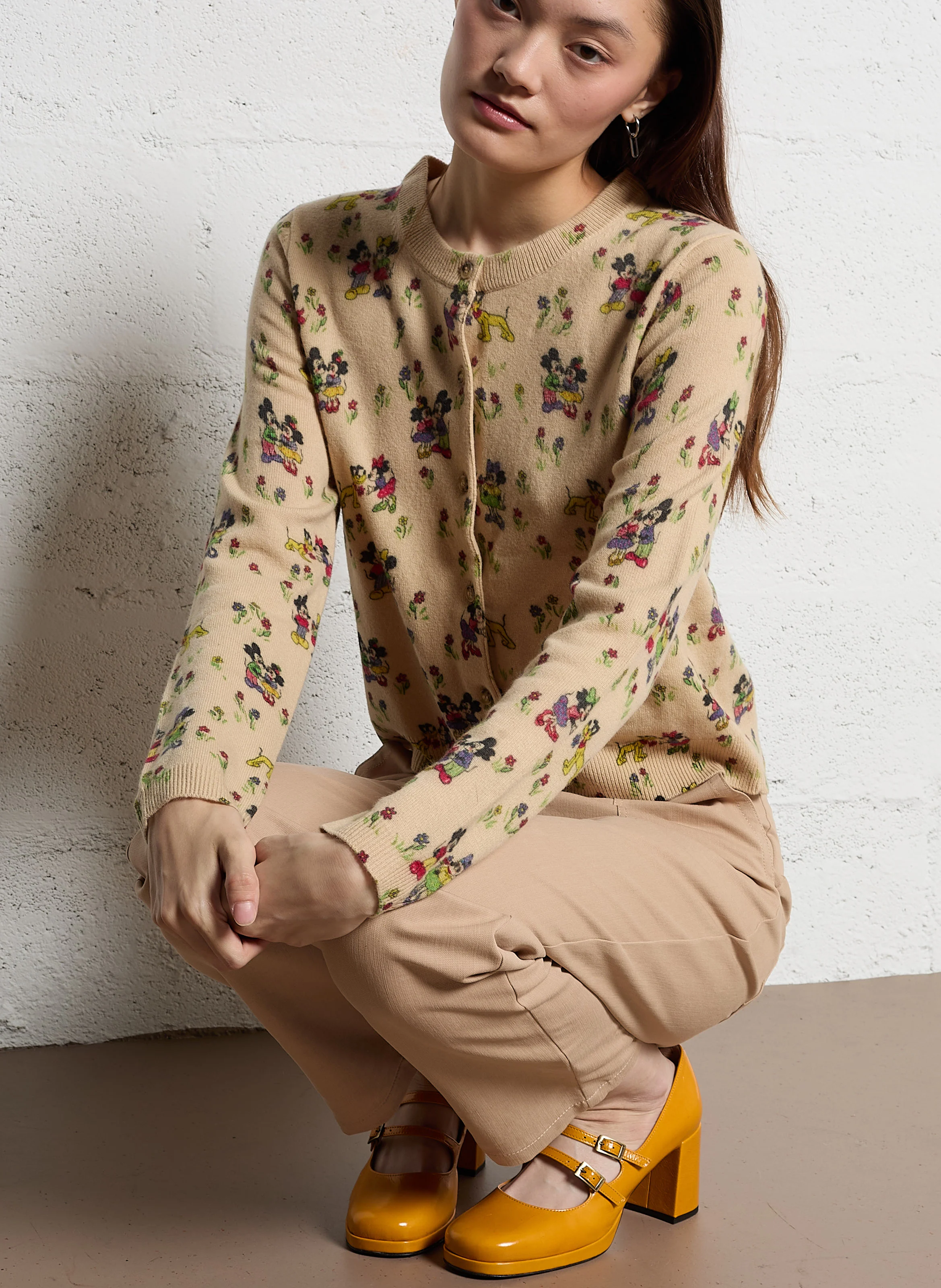 GEMINNIE - Gilet court imprimé en laine| Beige