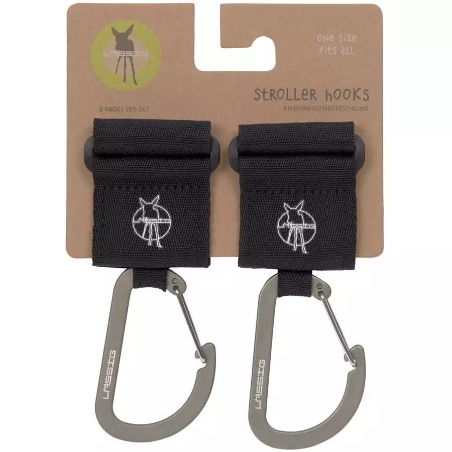 LÄSSIG Kinderwagenhaken 2er Set Karabiner schwarz