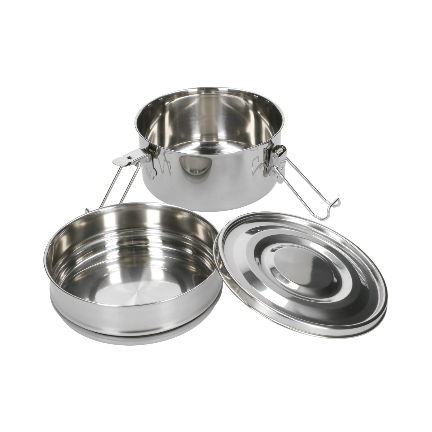 Lunchbox met siliconen ring, RVS, rond en dubbellaags, 1400 ml