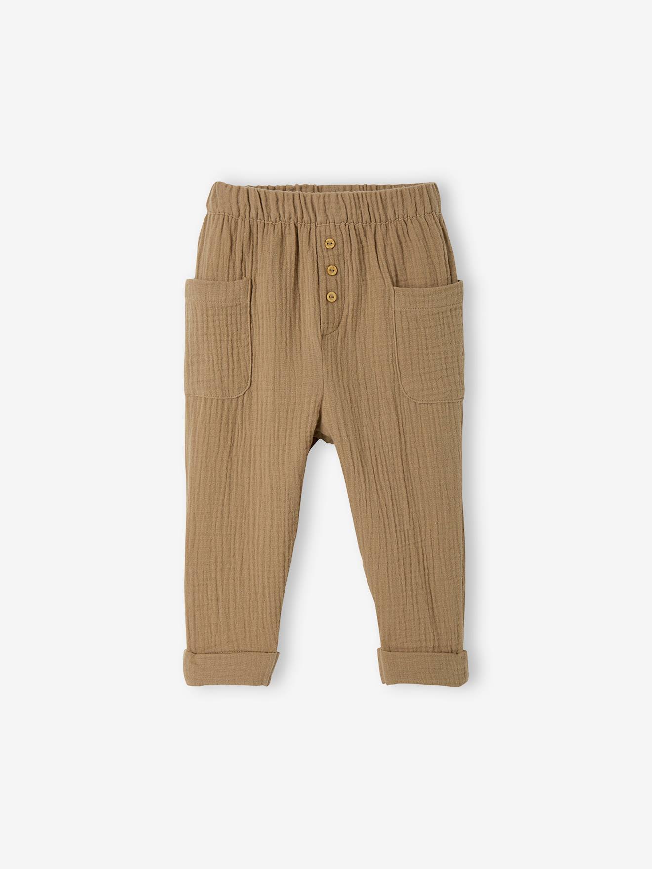 Calças de chiffon de algodão cinza escuro para bebê