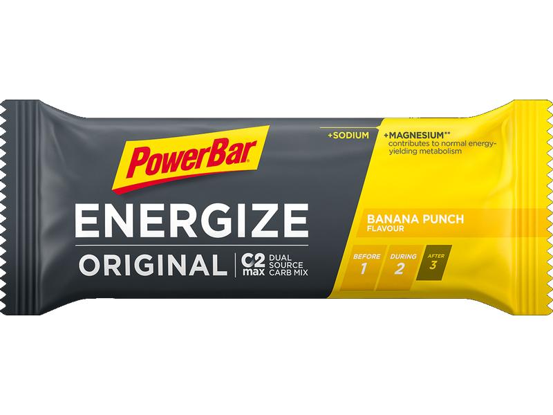 PowerBar Riegel Energize Banane Riegel mit C2Max Dual Source Carb Mix, 15 Stk. à 55 g pro Box