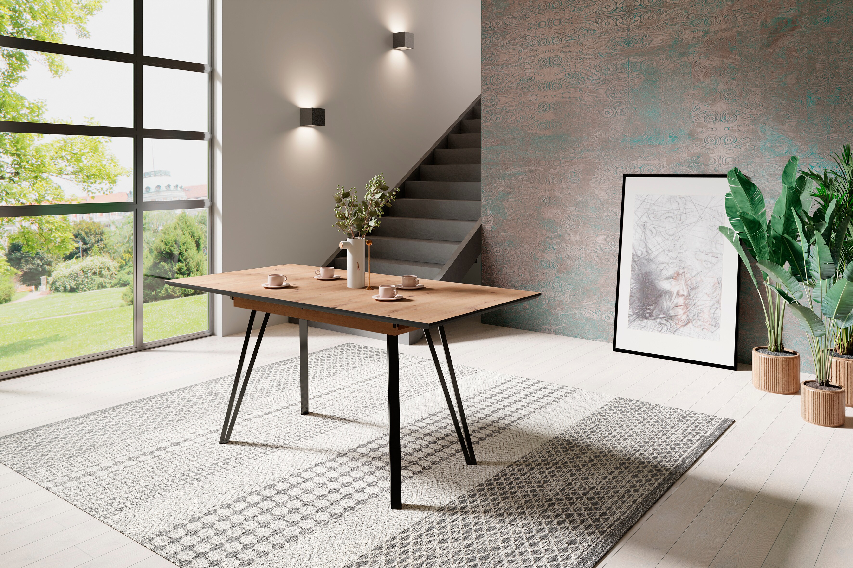 byLIVING Esstisch BERLIN, Breite 120 cm, Auszug 160 cm, Artisan Eiche/schwarz