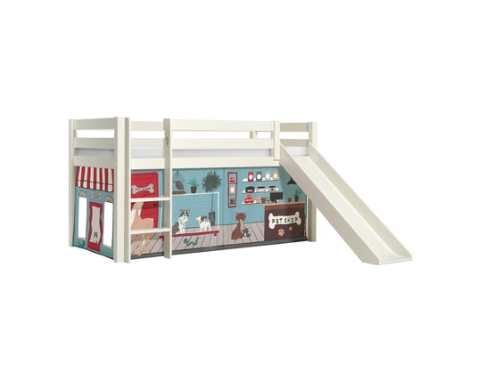 VIPACK - Lit mi-hauteur 90x200 toboggan sommier inclus housse pet sho...
