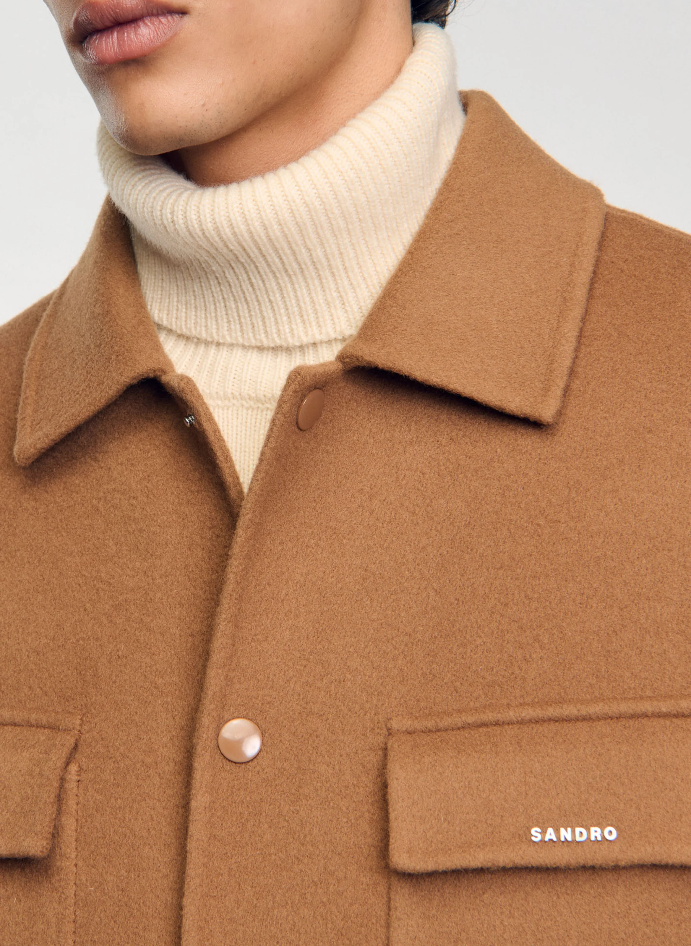 Surchemise col classique en laine | Marron