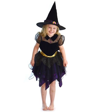 Den Goda Fen Kostüm - Hexenkleid m. Hexenhat Schwarz/Lila