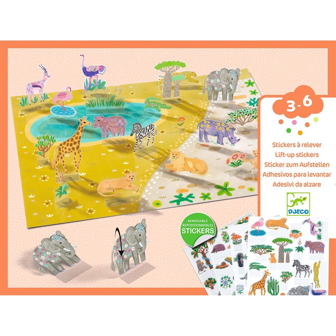 Djeco knutselset herbruikbare 3D stickers - animals