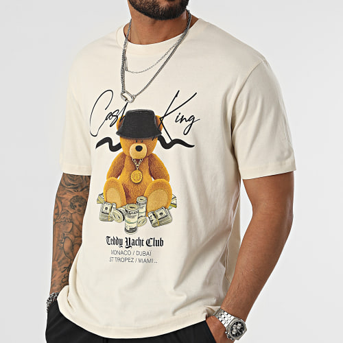Tee Shirt Oversize Large Front Cash Is King Beige Vintage