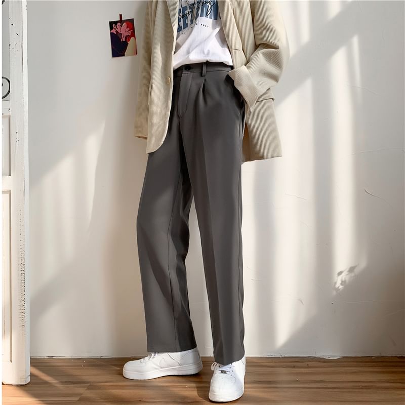 Freehop - Mid Rise Plain Straight Leg Dress Pants