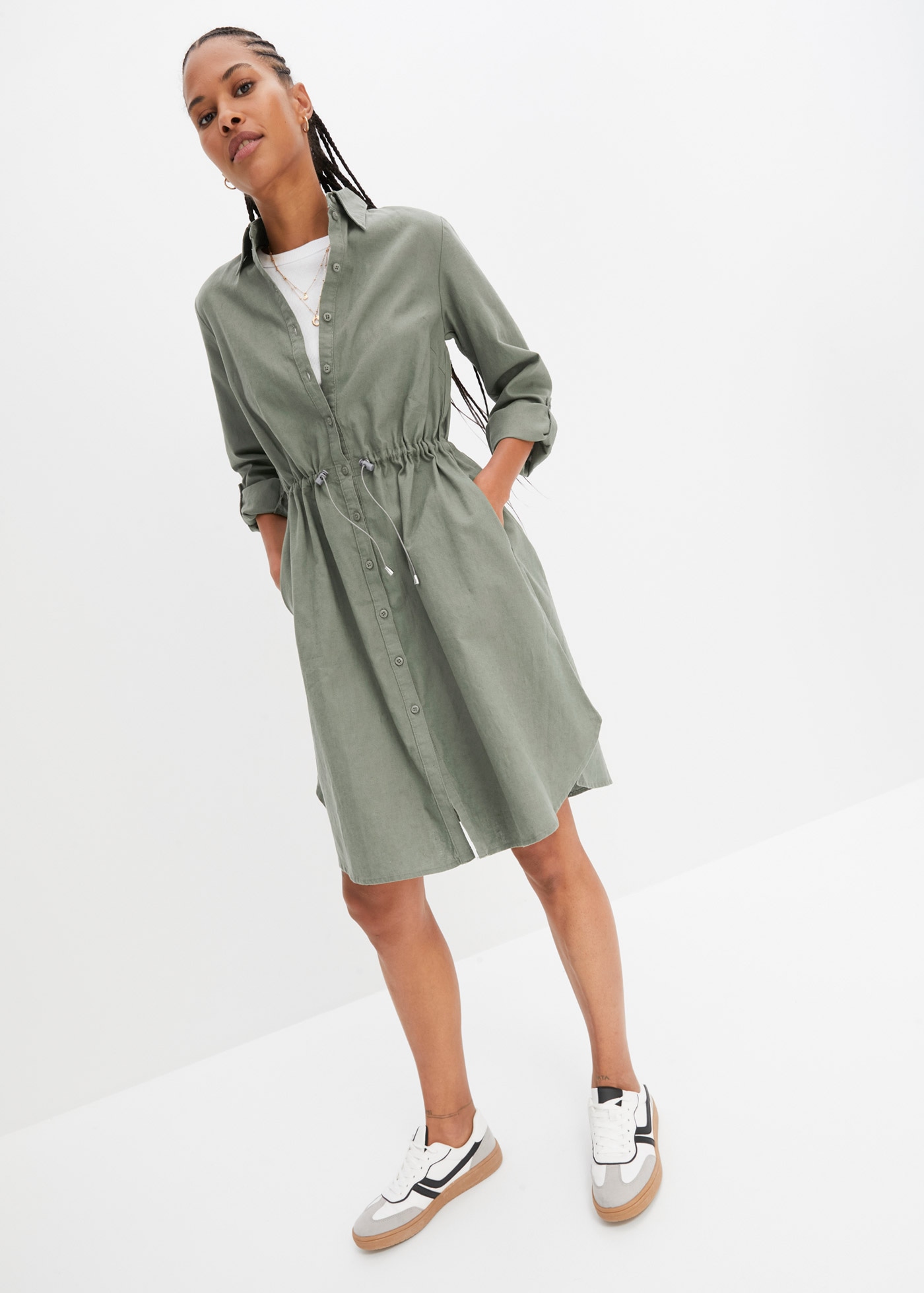 bonprix Midikleid »Hemdblusenkleid aus Leinen-Baumwoll-Mix« Hemdblusenkleid aus Leinen-Baumwoll-Mix