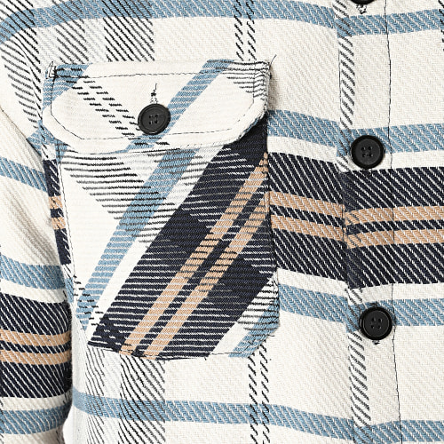Chemise Manches Longues A Carreaux UP-C072 Beige Bleu Marine