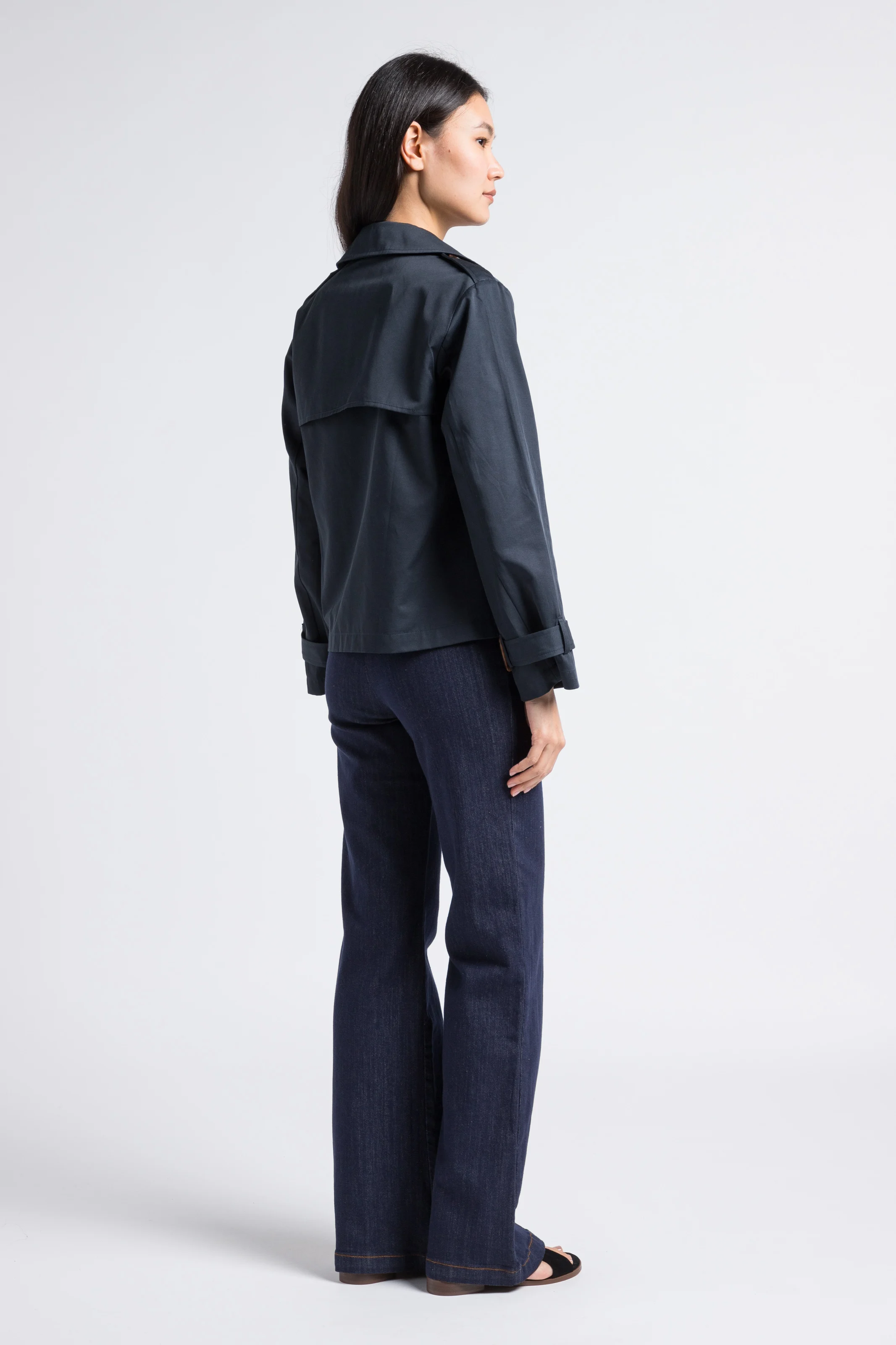 PAULIE - Jean droit taille haute boutonné en coton mélangé | Bleu