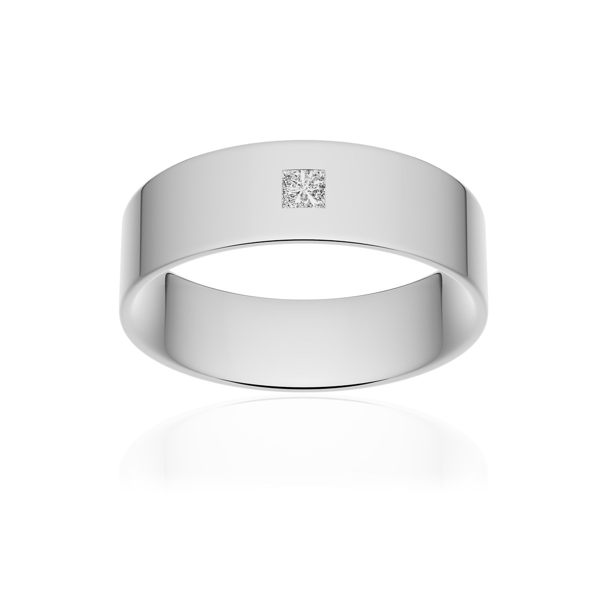 Alliance or 750 blanc poli ruban plat confort 6mm diamant princesse