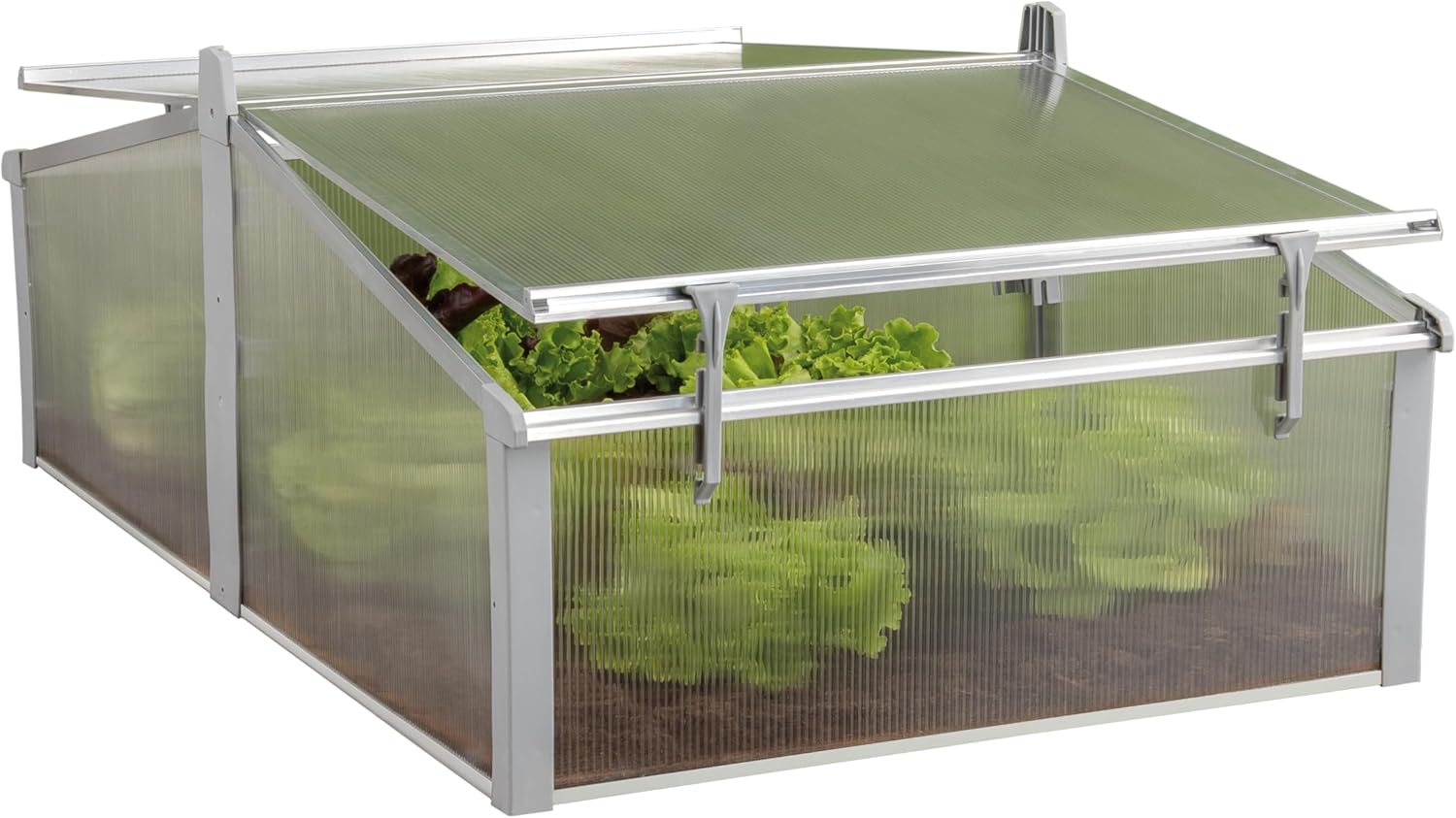 JUWEL Thermo Frühbeet Easy FIX 120/80 (für Palettenrahmen-Hochbeete 120x80 cm, rostfreie Aluprofile, 2 Fenster mit Windsicherung, 4 mm Hohlkammerplatten) 20222