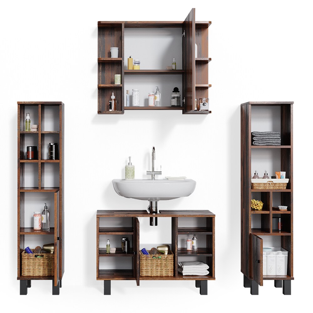 Vicco Badmöbelset Waschtischunter 80 cm Spiegelschrank Midischrank mit Tür Fynn