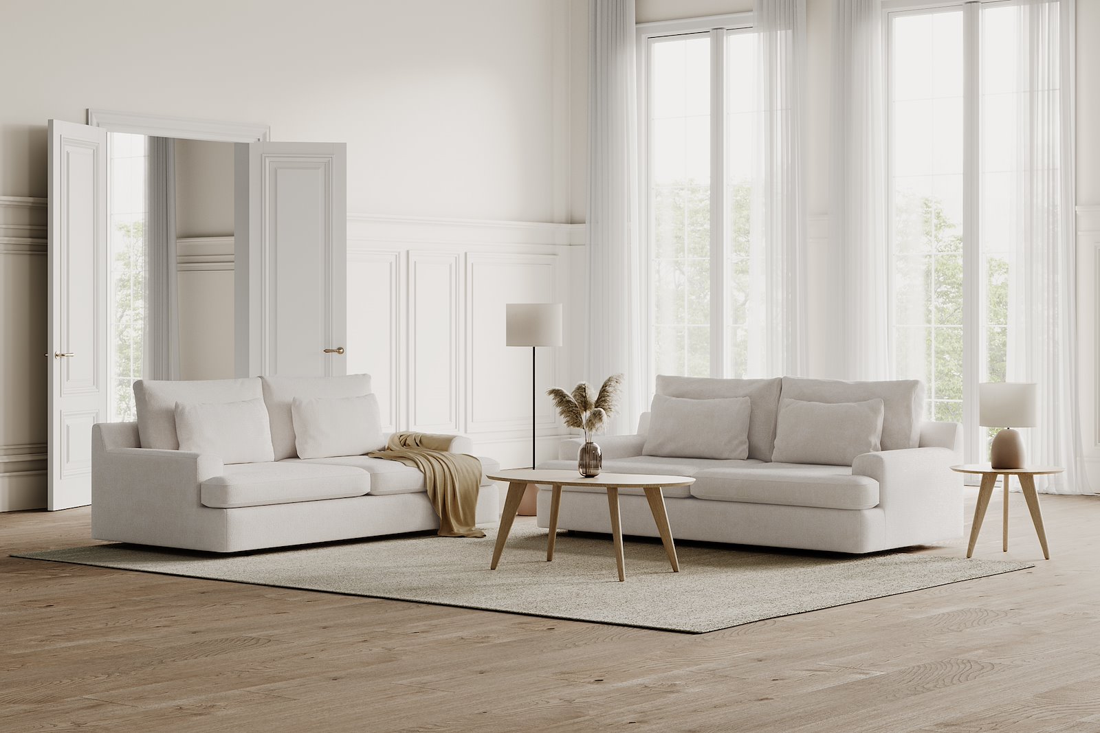 Roma 3-seter XL Tekstil Raven 22 Offwhite med sorte ben