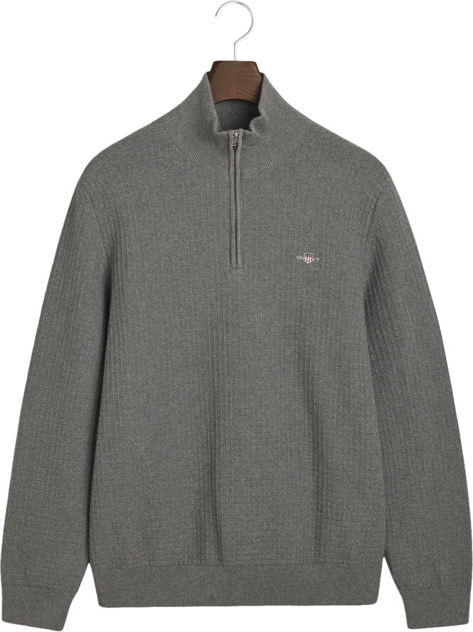 Gant COTTON TEXTURED HALF ZIP Dark grey melange