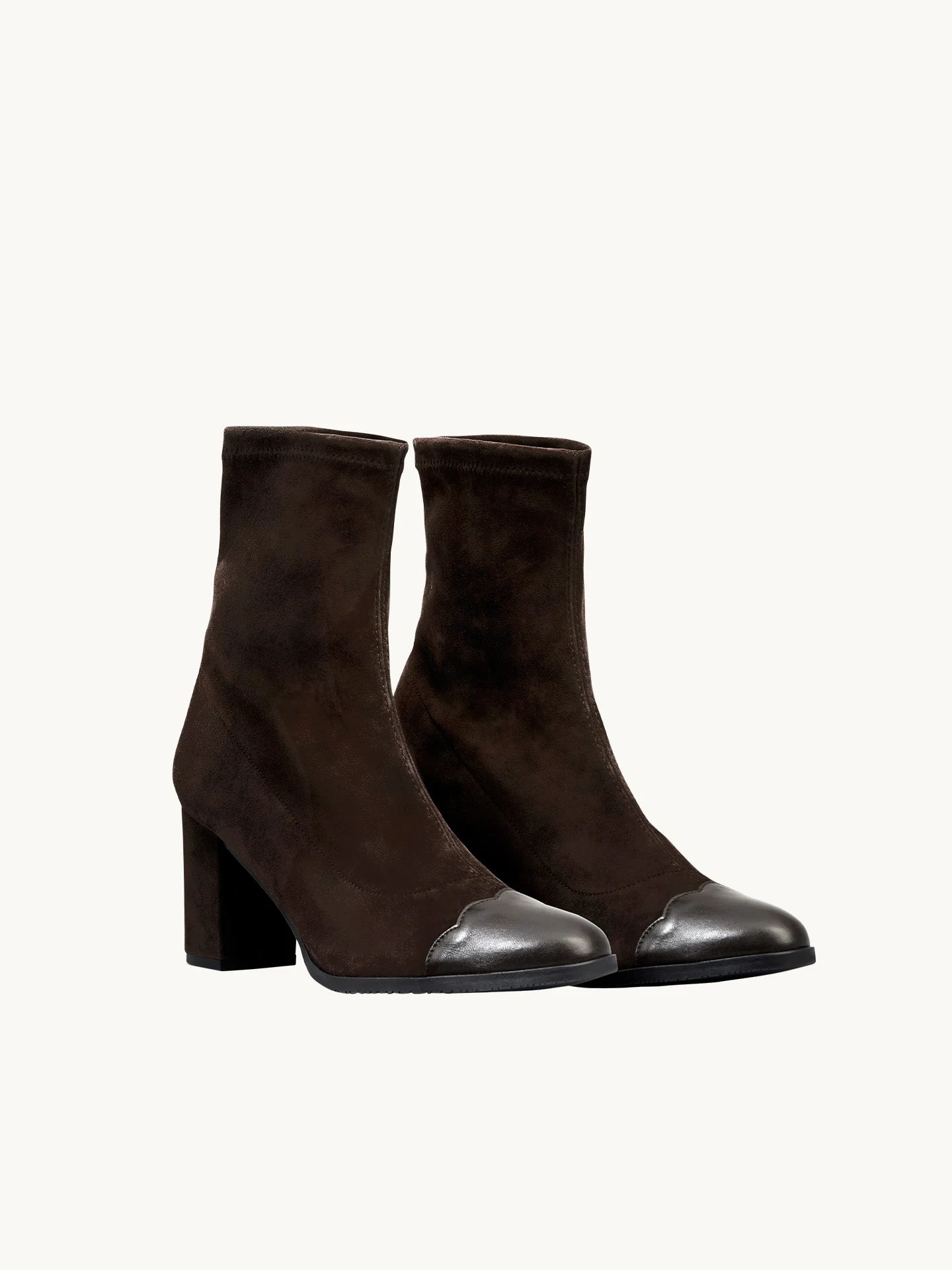 FELICE STRETCH BROWN - Bottines stretch à talon en cuir velours | Marron
