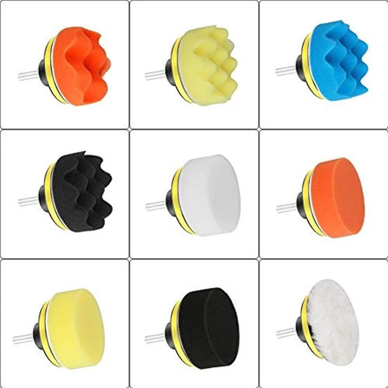 (11-tlg. Set) Ø75mm Auto Polierpads Fahrzeug Reinigungs Schwamm Aufsatz für Akkuschrauber - Bunt