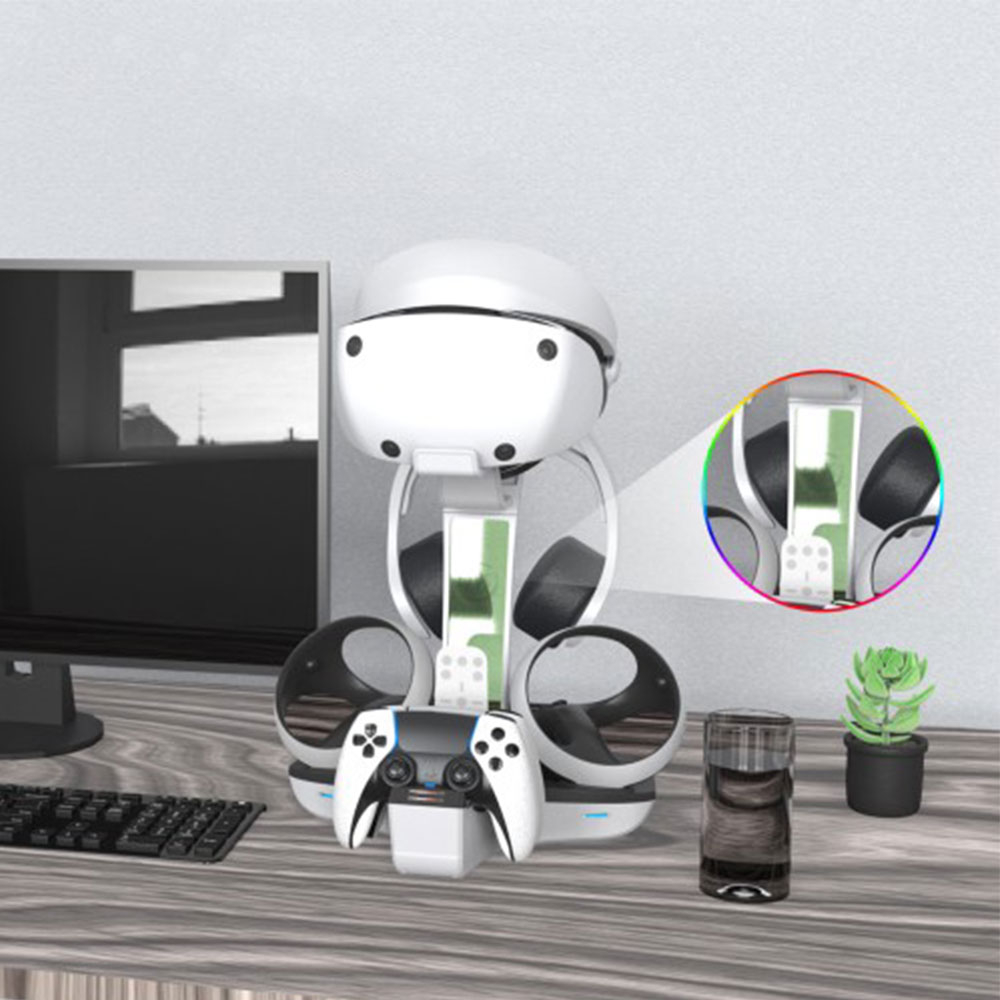 Sony PlayStation PS VR2 und DualSense Controller Ladestation inkl. Halterung für 1x PS VR2 Brille / 1x Headset / 1x Fernbedienung - Weiss