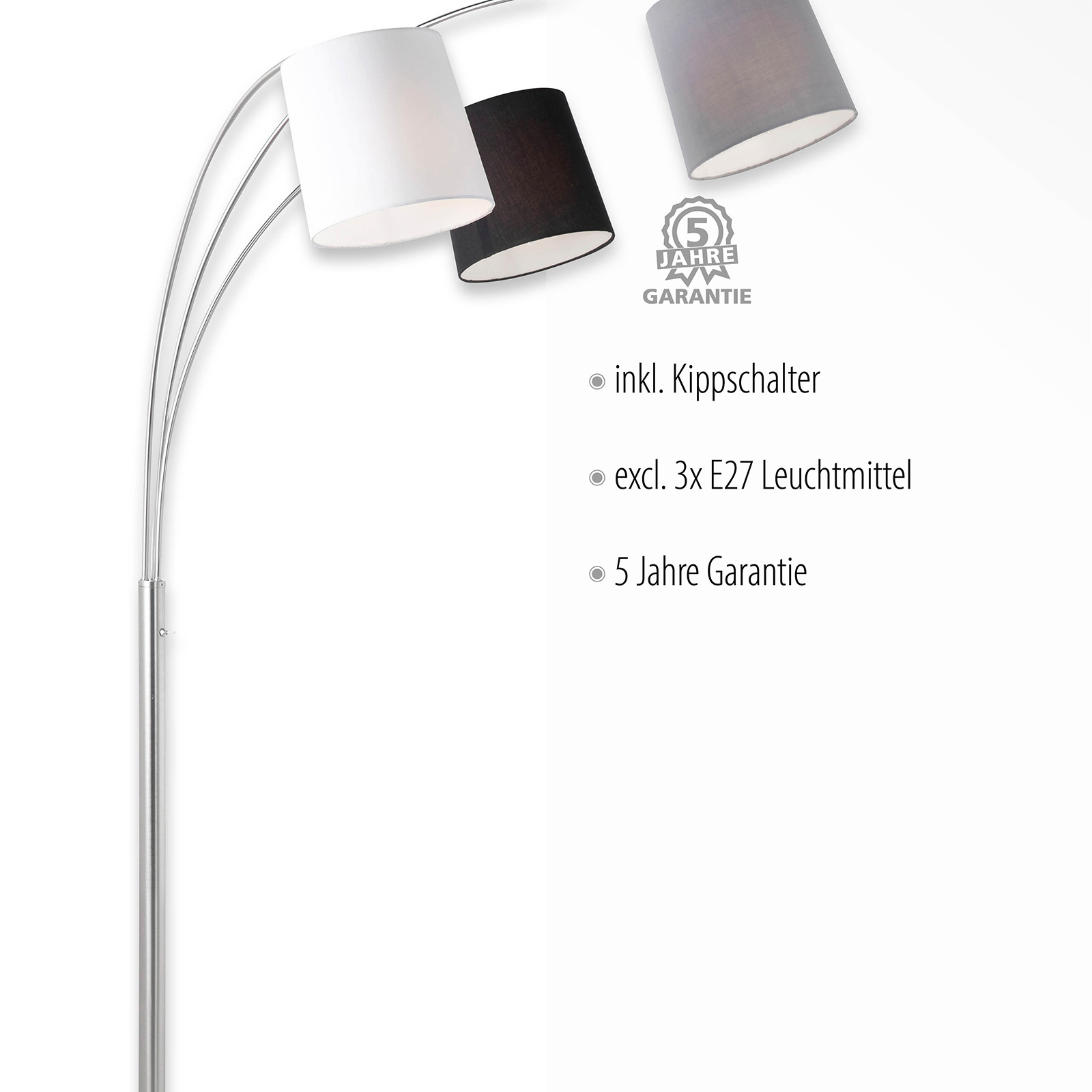 Bogenleuchte - silber - 3-flammig