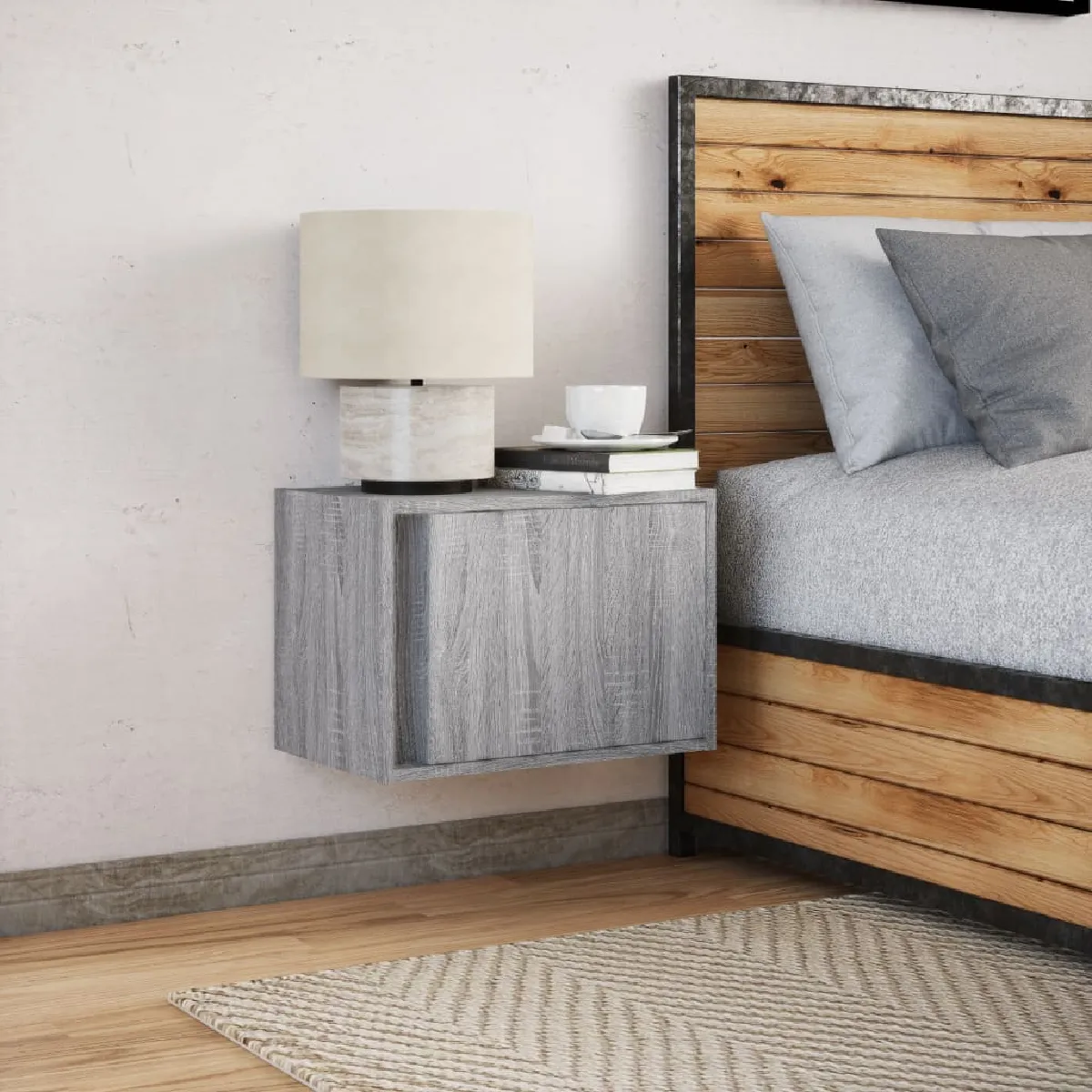 vidaXL Table de Chevet Murale LED Sonoma Gris