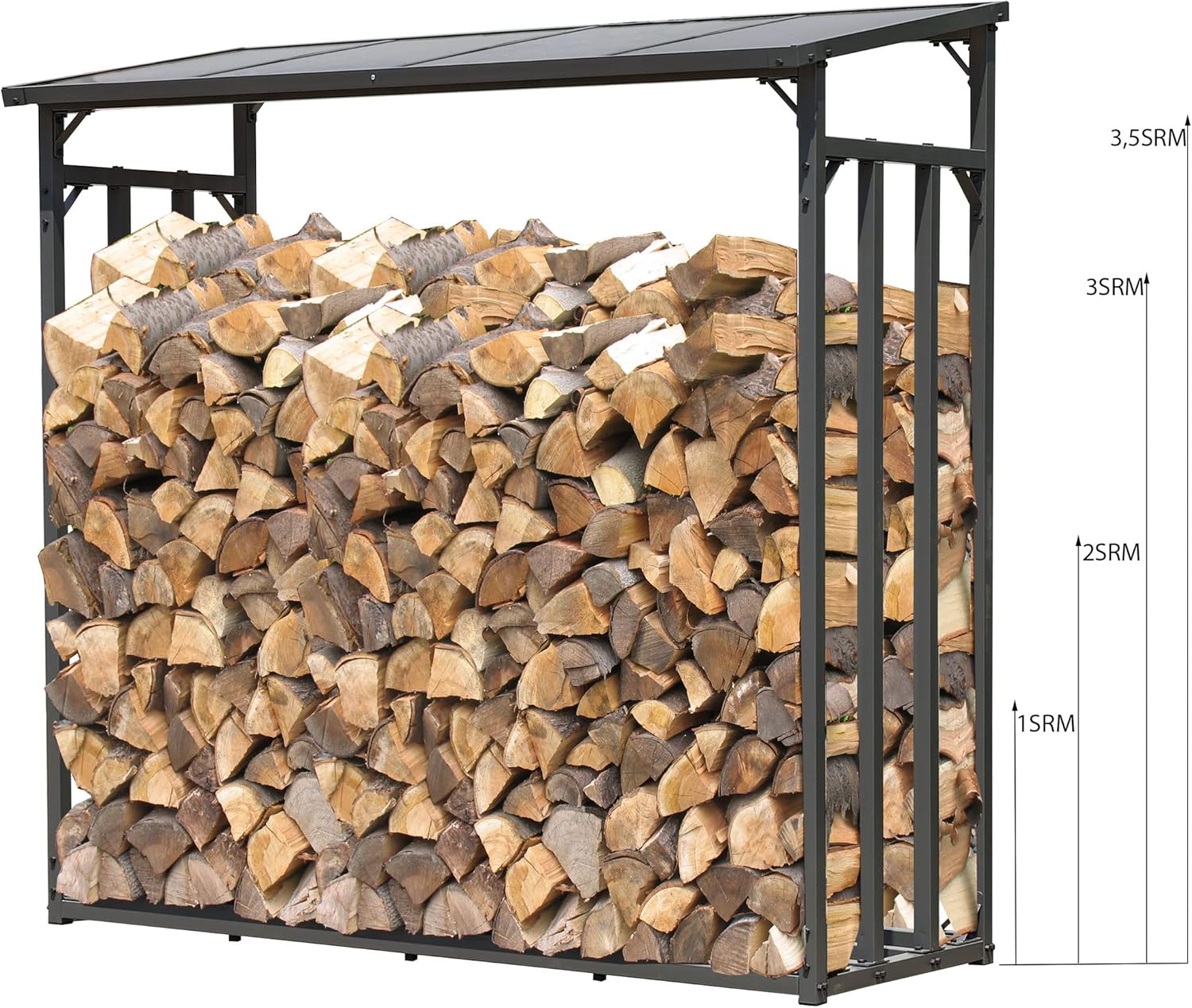 QUICK STAR Metall Kaminholzregal Anthrazit XXL 185 x 70 x 185 cm Garten Kaminholzunterstand 2,3 m³ Kaminholzlager Stapelhilfe Aussen