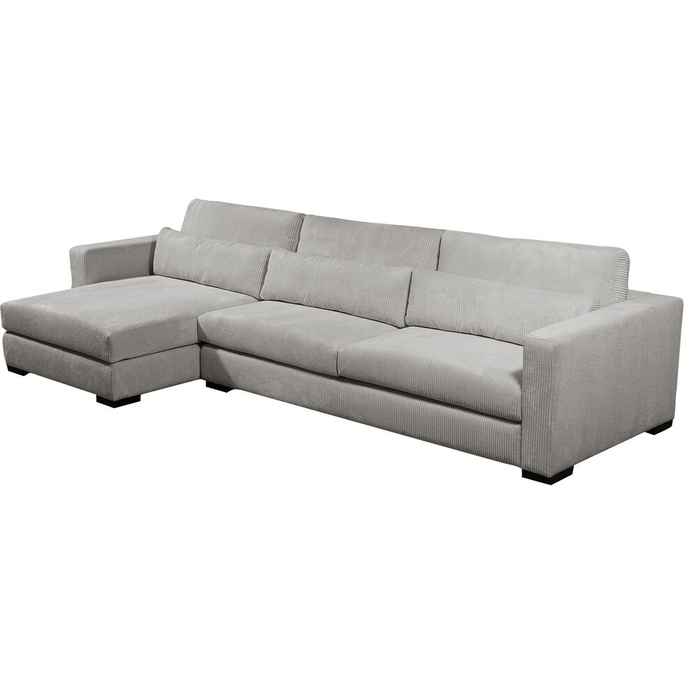 BATIS Canapé d'angle chaise longue gauche fixe en velours côtelé Azores - gris borie