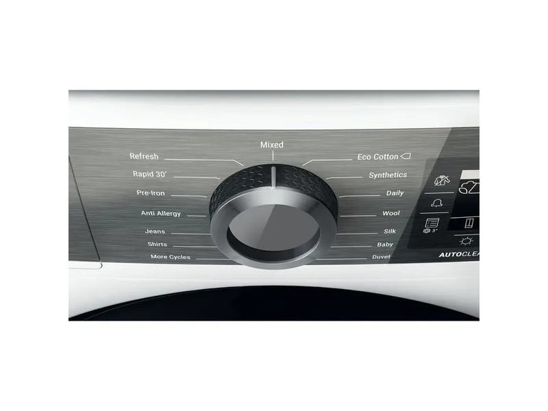 Hotpoint H8 D94WB EU, Fritstående, Front-læsning, Varmepumpe, Hvid, Dreje, Berøring, Højre