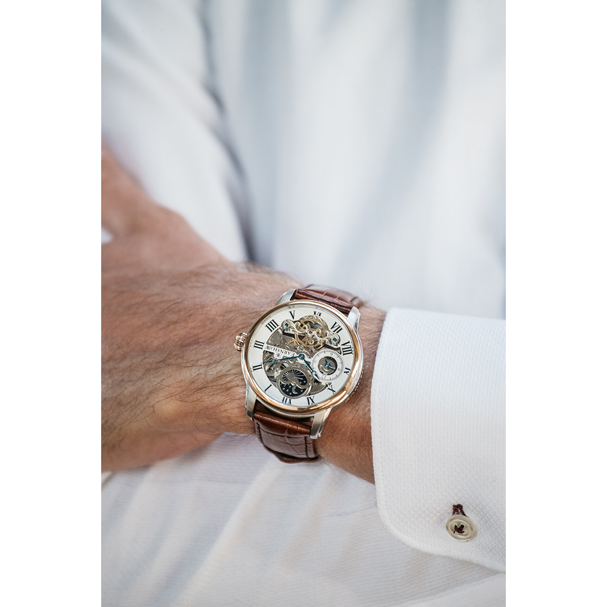 Montre EARNSHAW Longitude homme automatique acier bracelet cuir marron