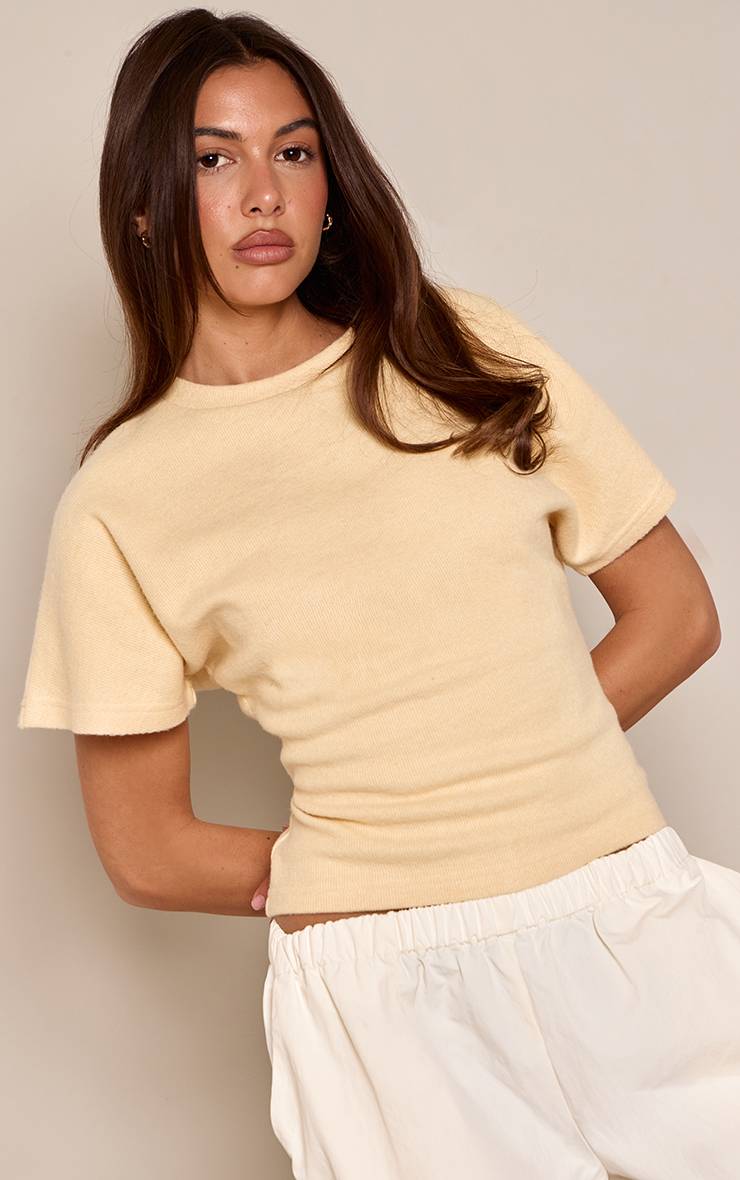 Citron T-shirt Côtelé Épais À Taille Froncée