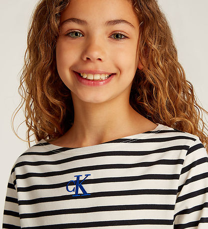Calvin Klein Bluse - Boatneck Stripe - Turtledove/Ck Black Small