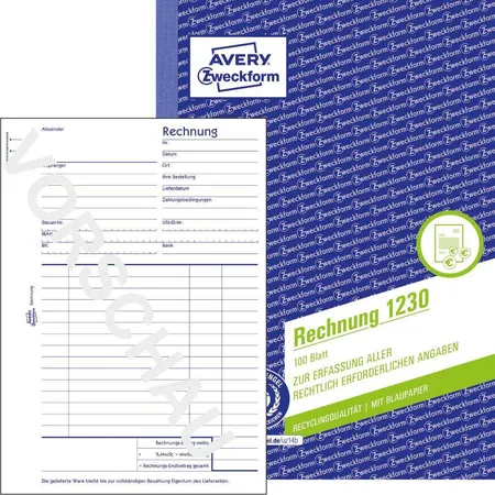 Avery Zweckform 1230 Rechnung, A5, Recycling-Papier, mit Blaupapier, 100 Blatt