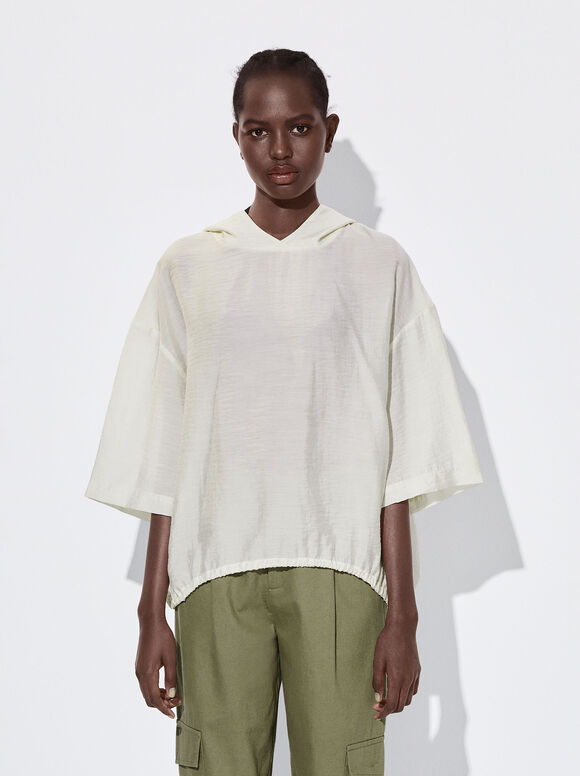 Blusa com capuz em lyocell - Off-White