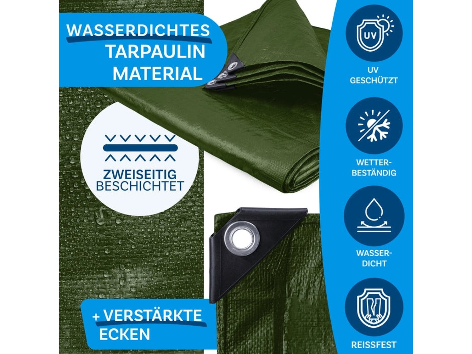 Waterdicht zeildoek met ogen, beschermhoes, 80 g/m², 1,5 x 6 m, groen