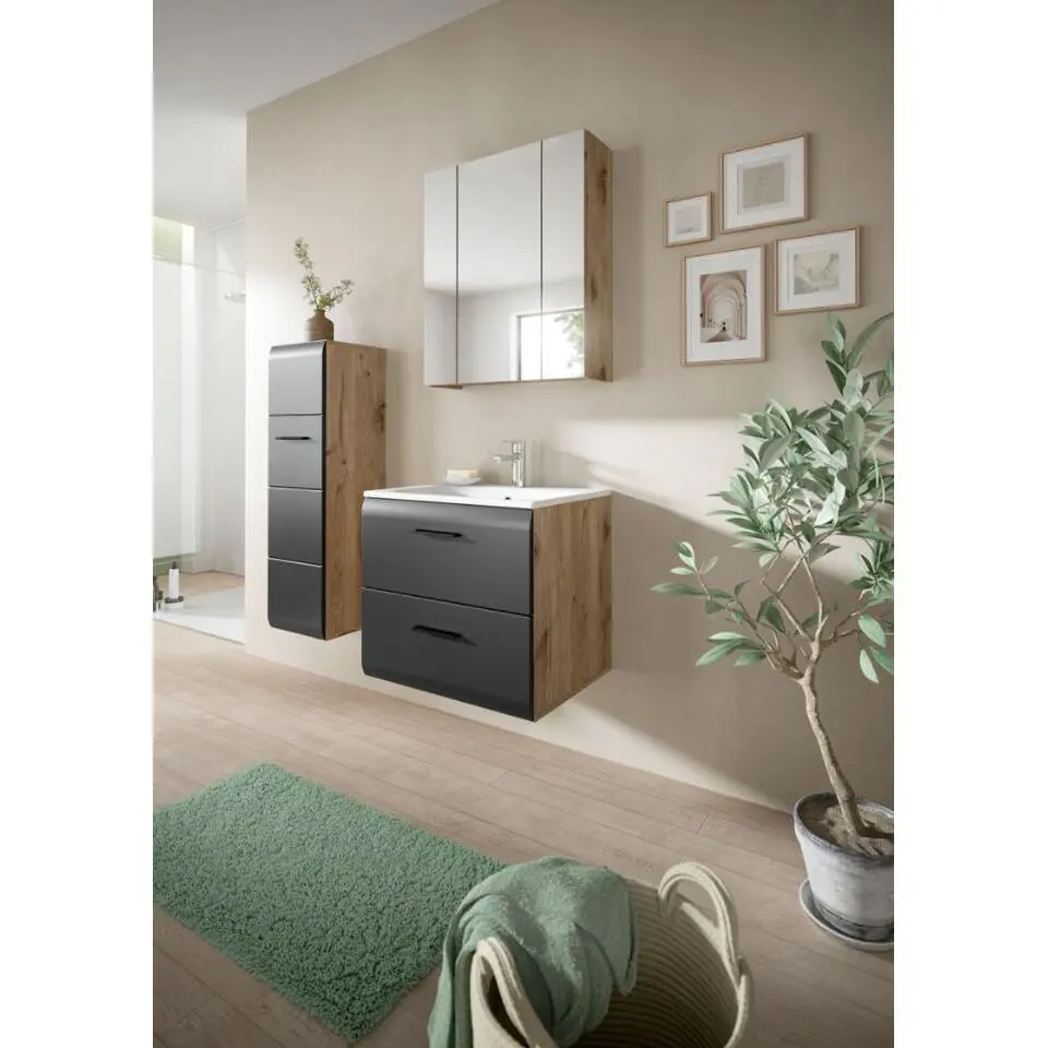 Hioshop Ice badkamer I8 zwart mat- eiken decor