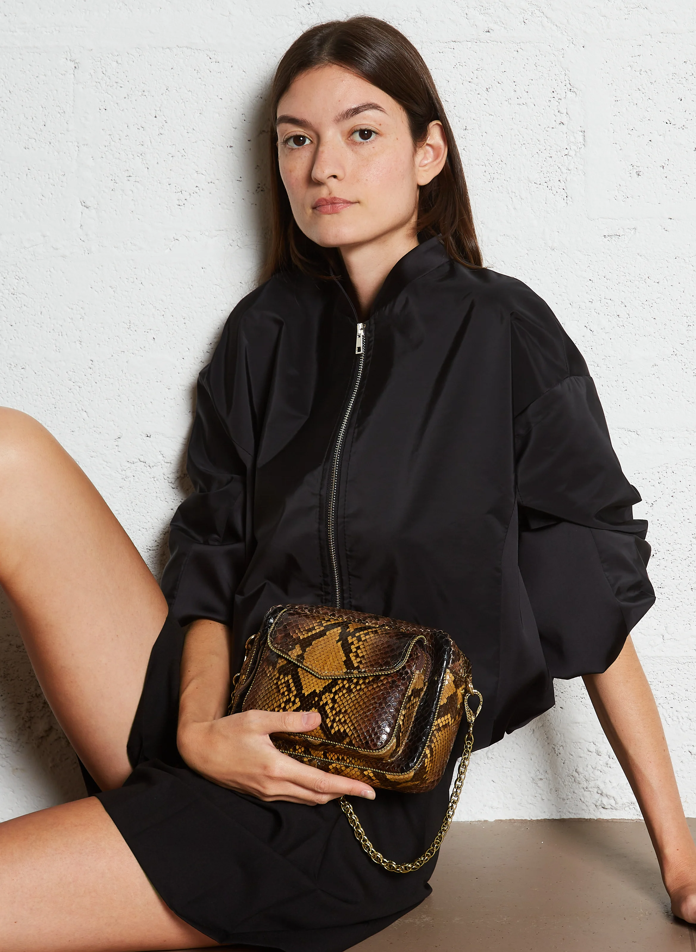 CHARLY - Sac porté croisé en cuir python | Marron
