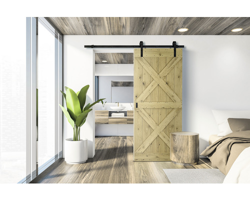 Complete schuifdeurset Barn Door Motif X Eiken fineer 79x210 cm incl. deurblad, schuifdeurbeslag en krukset