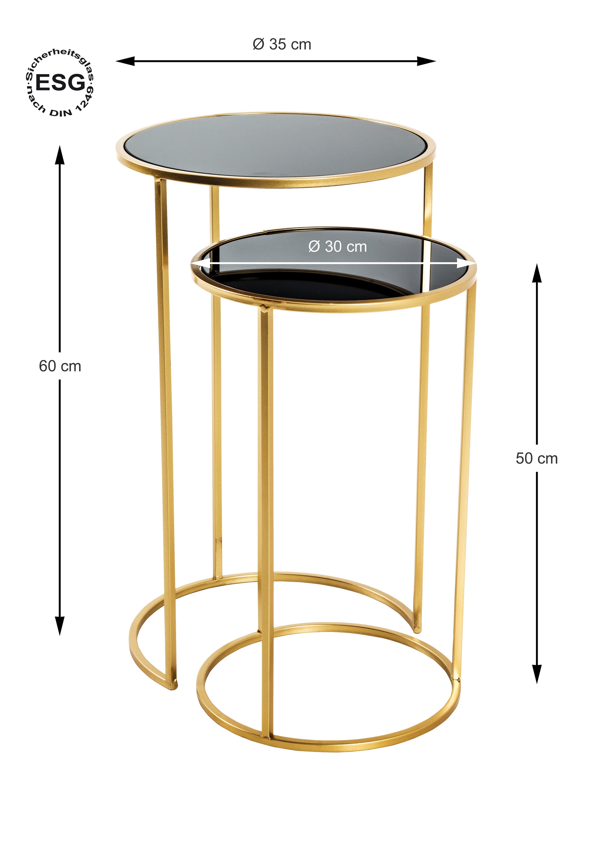 Beistelltisch 2er Set Ø 30/35 cm schwarz /goldfarbig