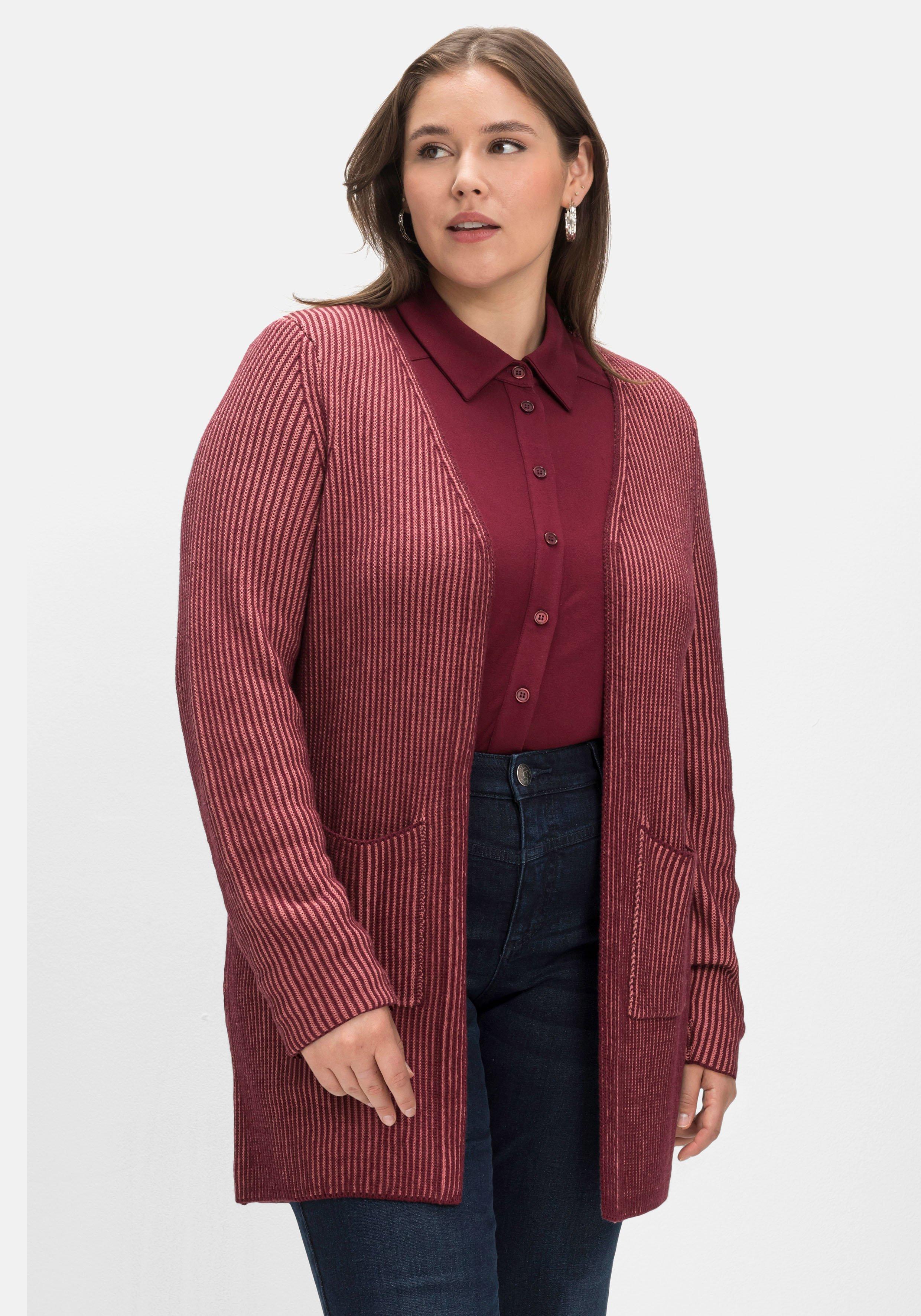 Strickjacke in zweifarbiger Rippstruktur