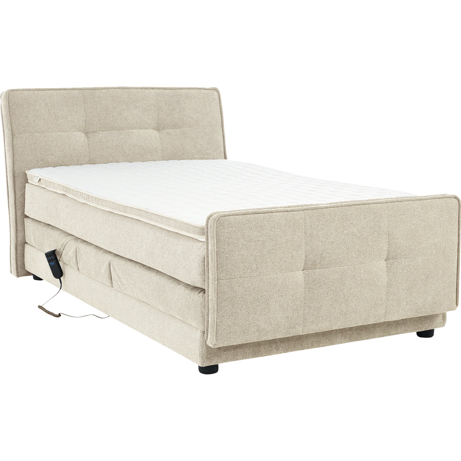 Boxspringbett Paloma Stoff 120 x 200 cm, mit verstellbarer Liegeposition per Fernbedienung braun/beige
