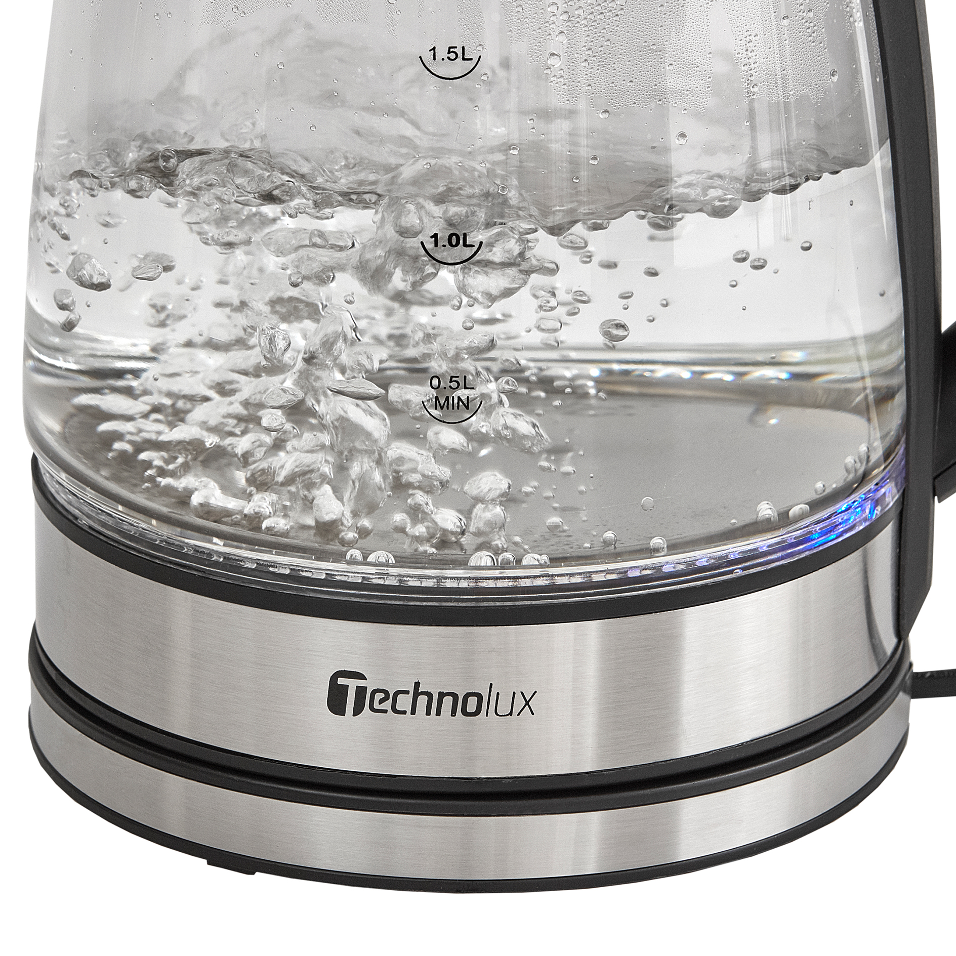 TECHNOLUX Glas-Wasserkocher - schwarz-silber matt - 1,8 Liter