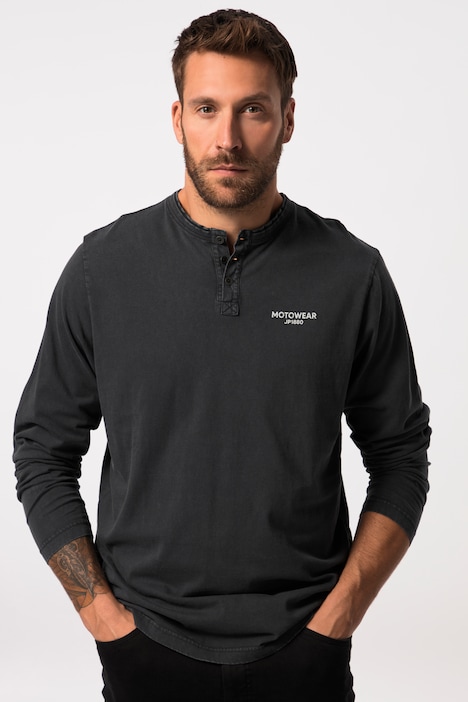 Henley, Langarm, Vintage Look, Doppel-Ausschnitt mit Knopfleiste, Tall