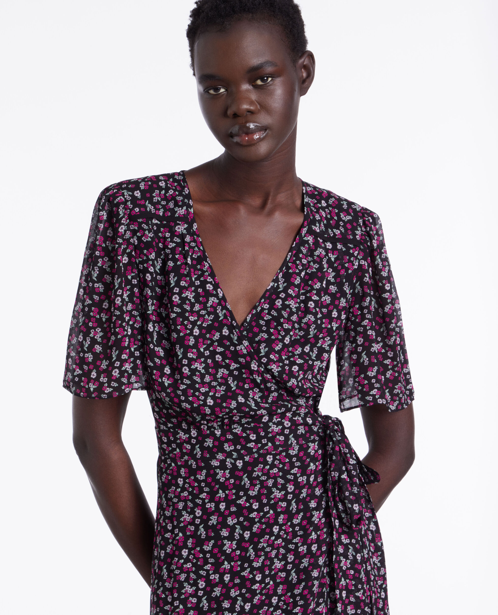 Robe portefeuille longue imprimée