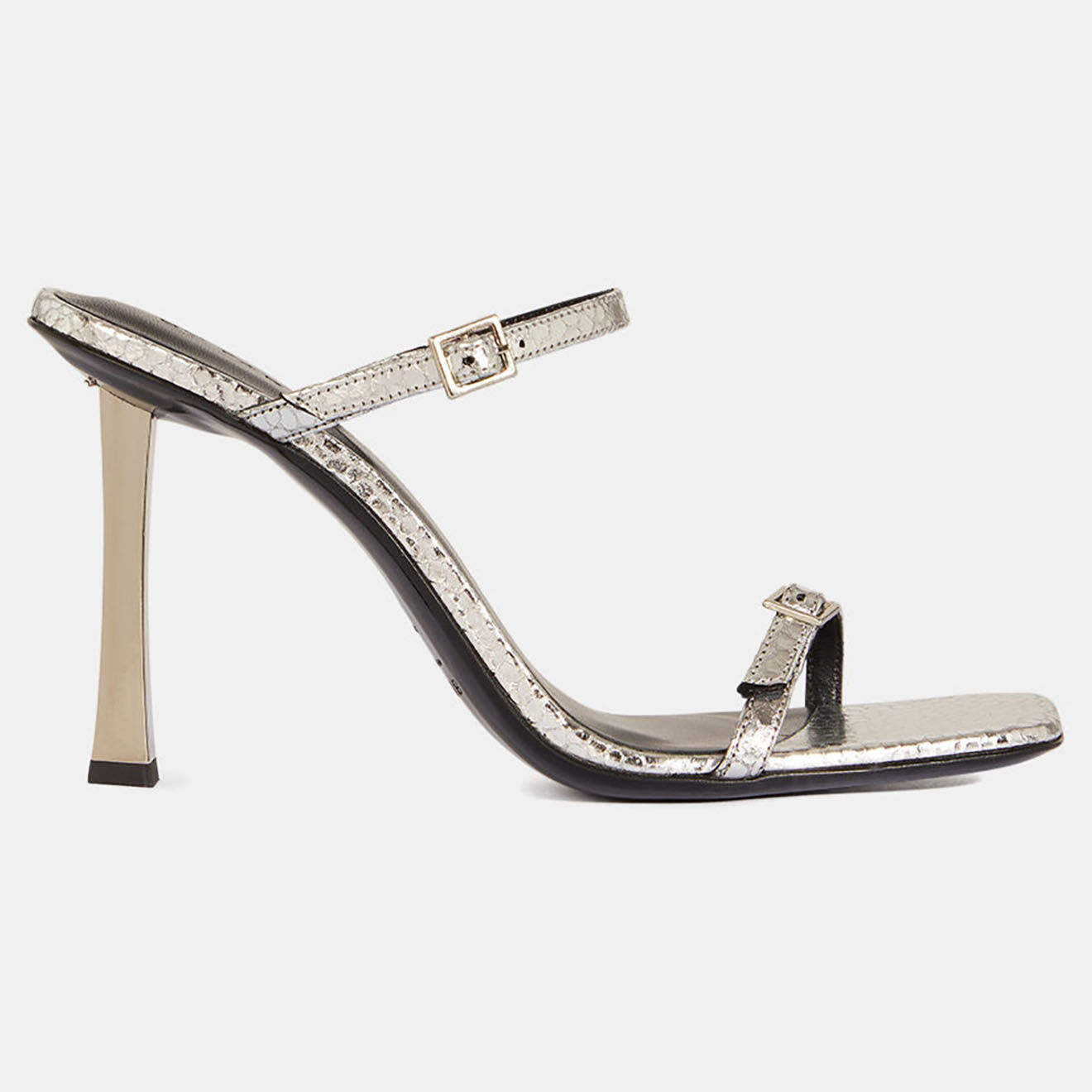 By Far Sandales en Cuir croco Flick argentées - Talon 8,5 cm