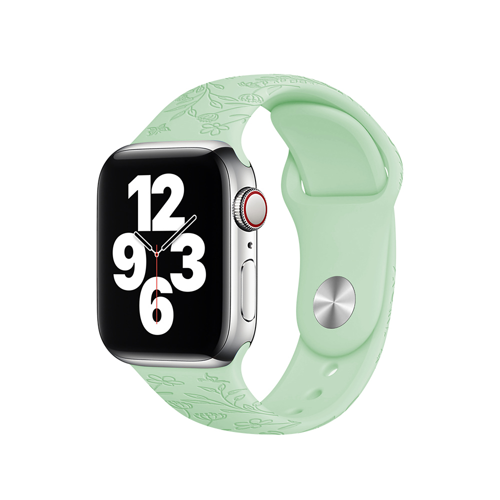 Apple Watch (42/41/40/38 mm) Silikon Sport Armband Flower Imprint (Gelenkumfang: 165-210mm) - Mint
