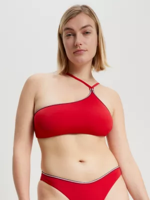 Biquíni bandeau assimétrico com listras globais