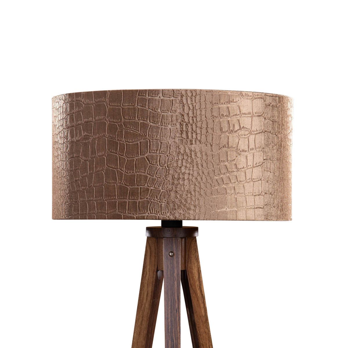 Vloerlamp tripod walnoot hout met velours kap krokodil 50cm - Tripod Classic